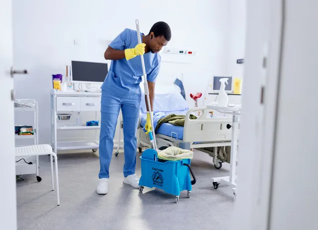 Medical center room cleaning by trained staff